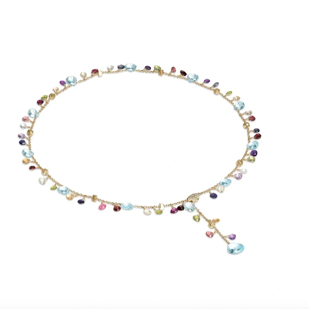 Marco Bicego Paradise 18K Yellow Gold Diamond & Gemstone Lariat Necklace 17